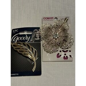 Goody Barrette Conair salon clip Leaf rhinestone flower fashion Lot of‎ 2